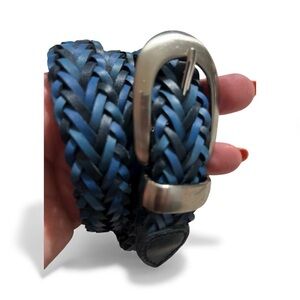 Gloria Vanderbilt Blue Leather Braided Belt 37”